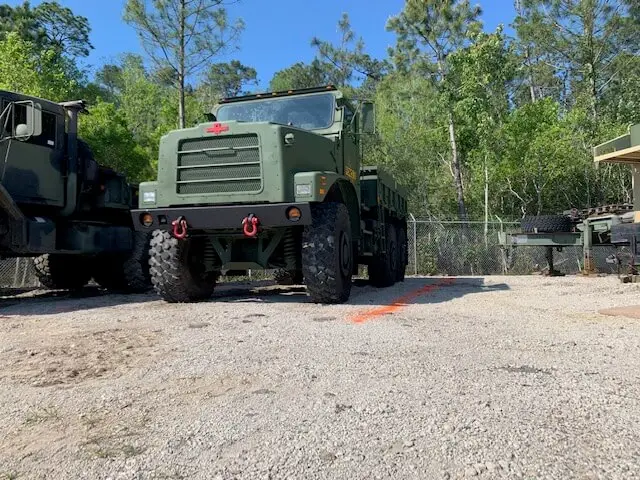 Trucks lined up at the staging yard