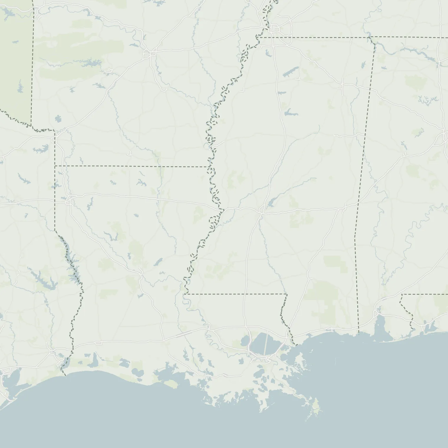 Map of Louisiana, Mississippi and southern Tennessee marking Force 1 Logistics staging yards in Gulfport, MS; New Orleans, LA; Lafayette, LA; Lake Charles, LA and headquarters in Counce, TN.